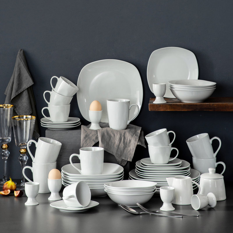 Service de vaisselle de base en porcelaine blanche 50 pièces Kazunori, service pour 6