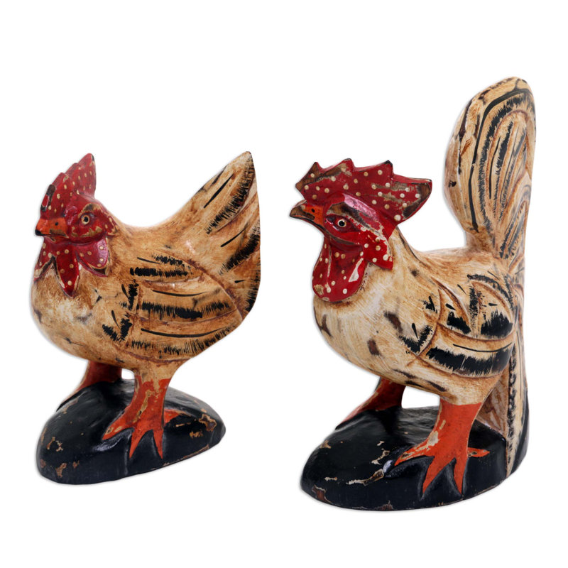 Ensemble de 2 figurines de poule Plemons, Beige