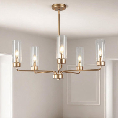 5-Light Dimmable Modern Cylinder Glass Chandelier