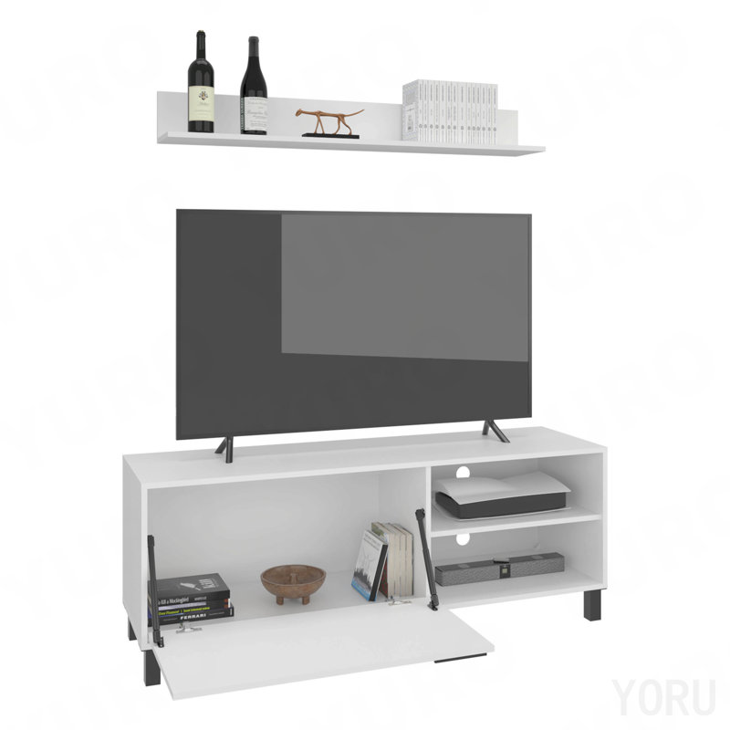 Console de meuble télé 2 portes avec tablettes ouvertes Modern - blanc