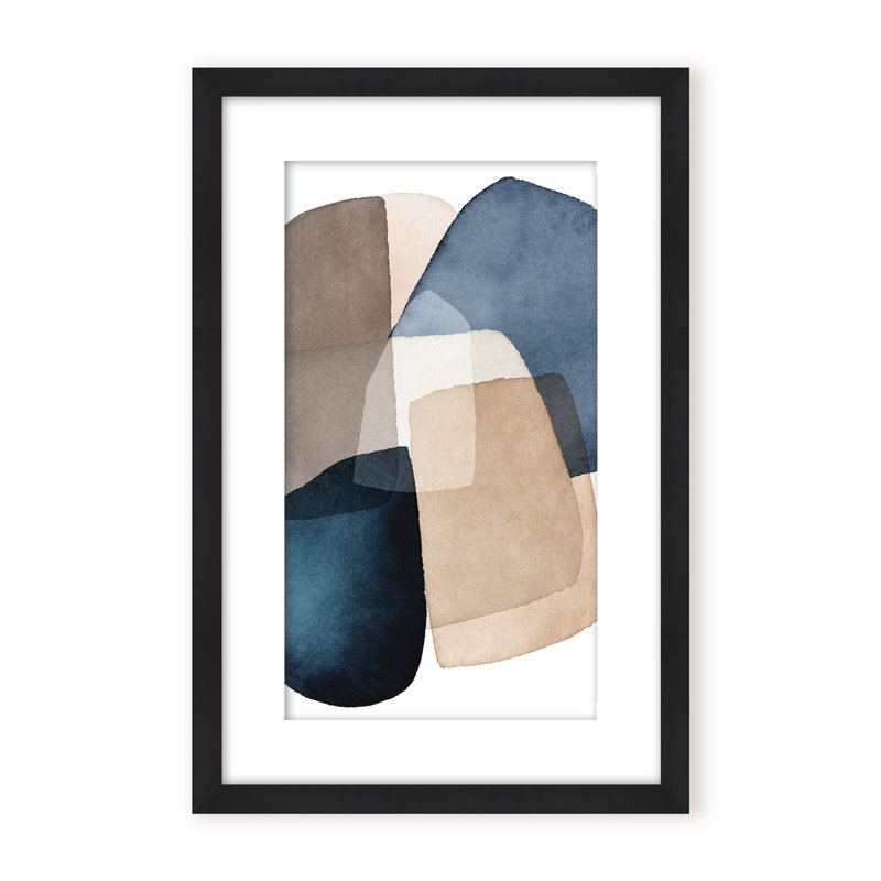 Abstract Blue Brown Blocks by  - Picture Frame Painting on Paper, Framed Canvas, 48" H x 32" W x 2.375" D, Gold