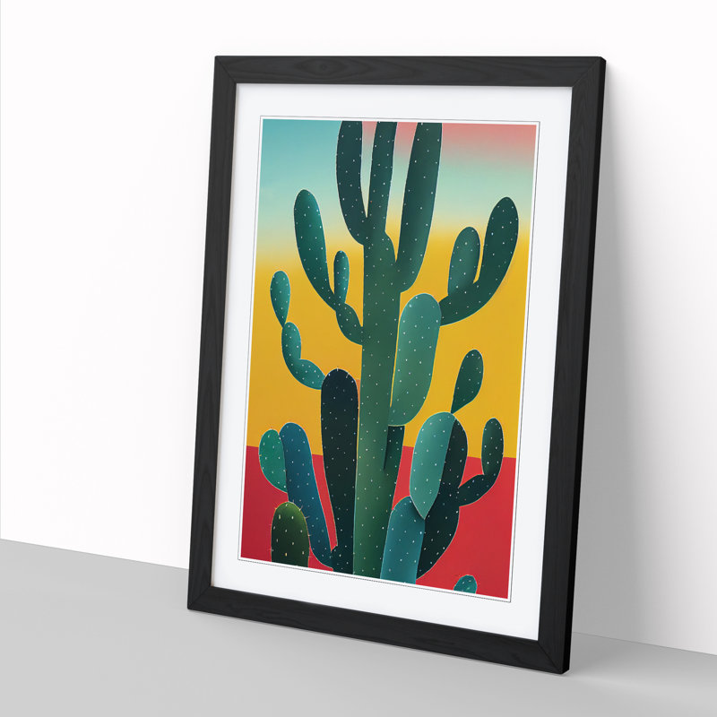FRM-V0523-327X Cactus Cacti Abstract - Single Picture Frame Print, 64cm H x 46cm W x 2cm D, Black Framed