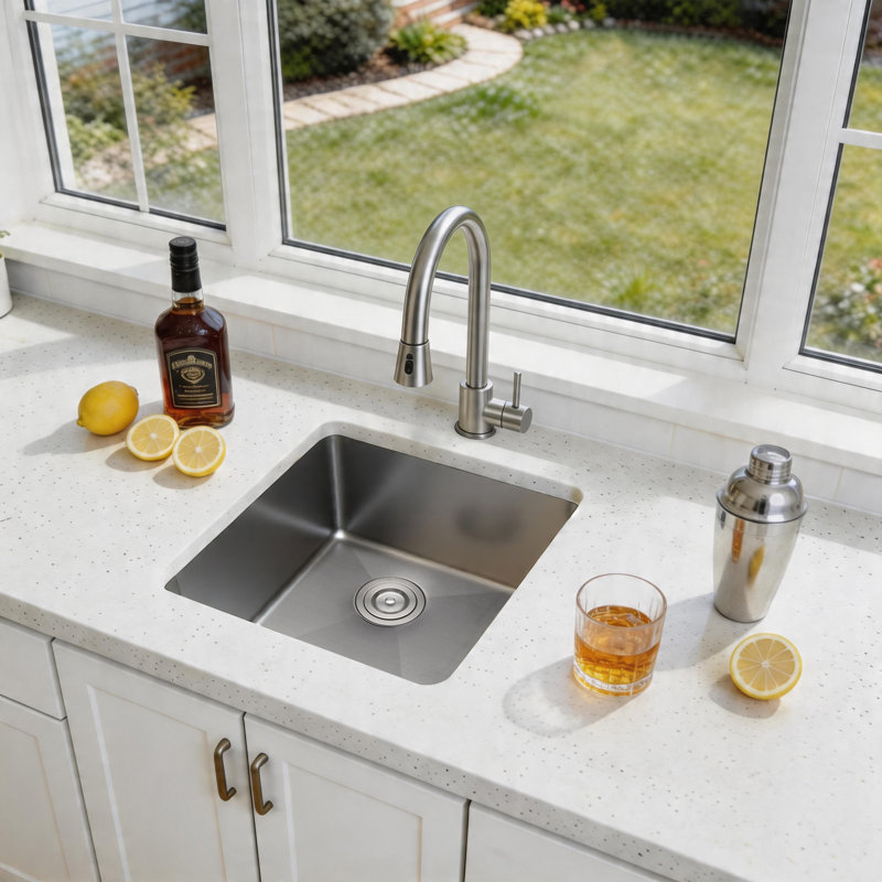 18"L × 18"W Undermount Stainless Steel Bar Sink Single Bowl Kitchen Sink, Brushed Nickel