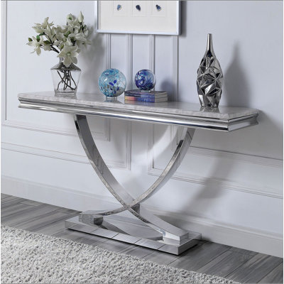 Table basse style moderne 1 pièce, base en piédestal en acier inoxydable 18 mm, structure en métal, table basse au fini chromé - non incluse