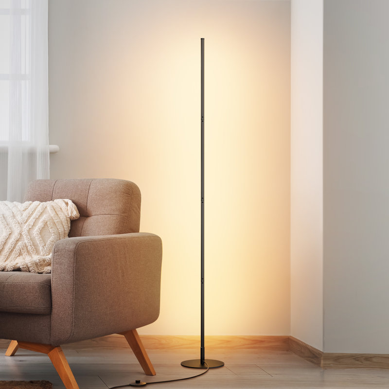 Adjustable Height Dimmable LED Corner Floor Lamp with Remote Control, Black, 2