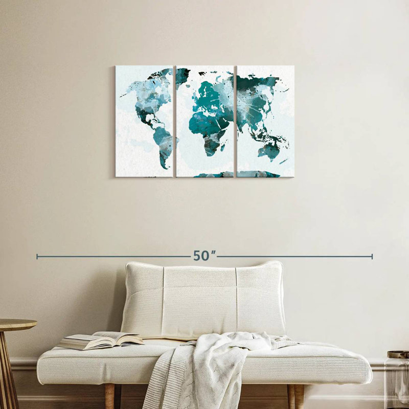 Aliaz Turquoise Splash World Map, 20" H x 33" W