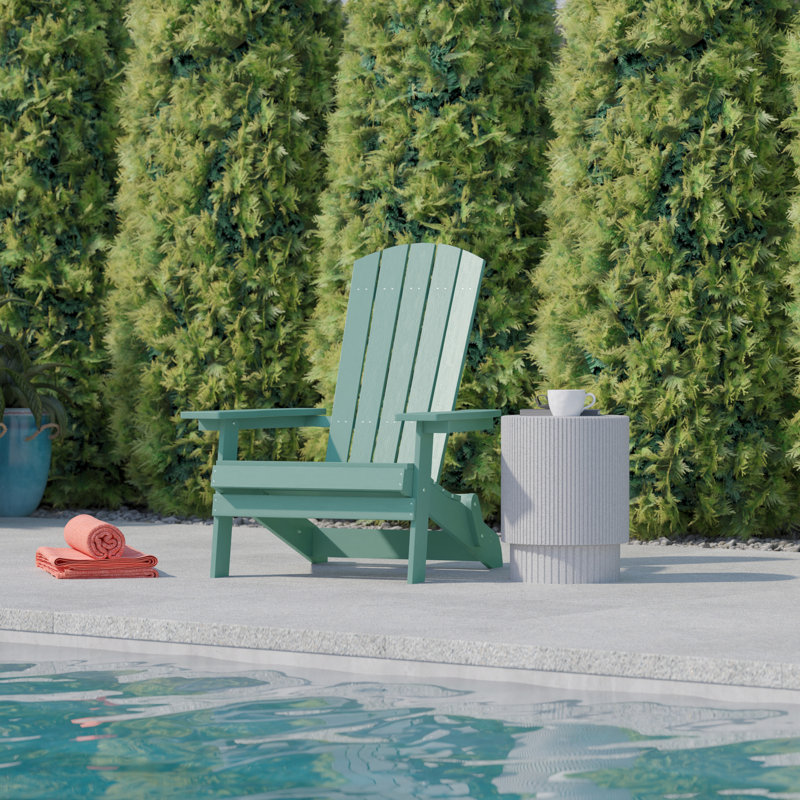 Balasi Contemporary Commercial Grade All-Weather Poly Resin Indoor/Outdoor Folding Adirondack Chair, Sea Foam