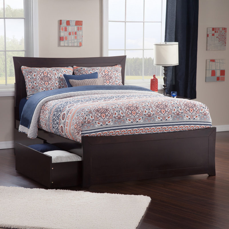 Fleenor Solid Wood Platform Bed with Matching Footboard and Storage Drawers, Espresso, Queen