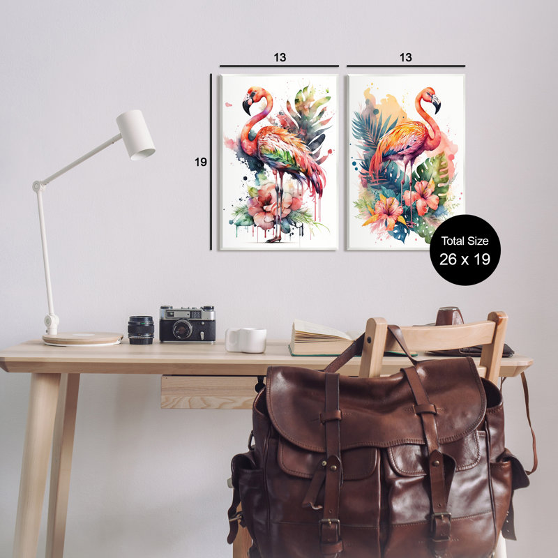 Modern Tropical Flamingos Wall Art Set in Multicolor MDF Wood