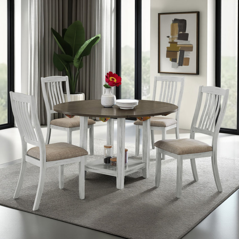 Multifunctional Expandable Folding Table with Storage,4-Person Dining Set for Kitchen & Living Room