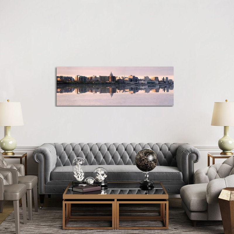 Madison Panoramic Skyline Cityscape (Evening) - Wrapped Canvas Panoramic Print, 152.4 cm H x 50.8 cm W x 3.175 cm D