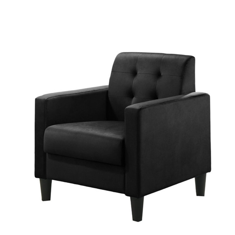 Dayshaun 27.5" W Tufted Armchair Accent Chair Velvet Chair Arm Chair, Black Velvet