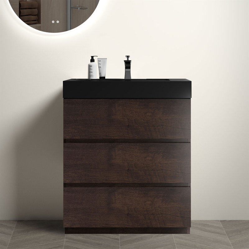 Alice Bathroom Vanity With Sink, 30", Walnut, Black