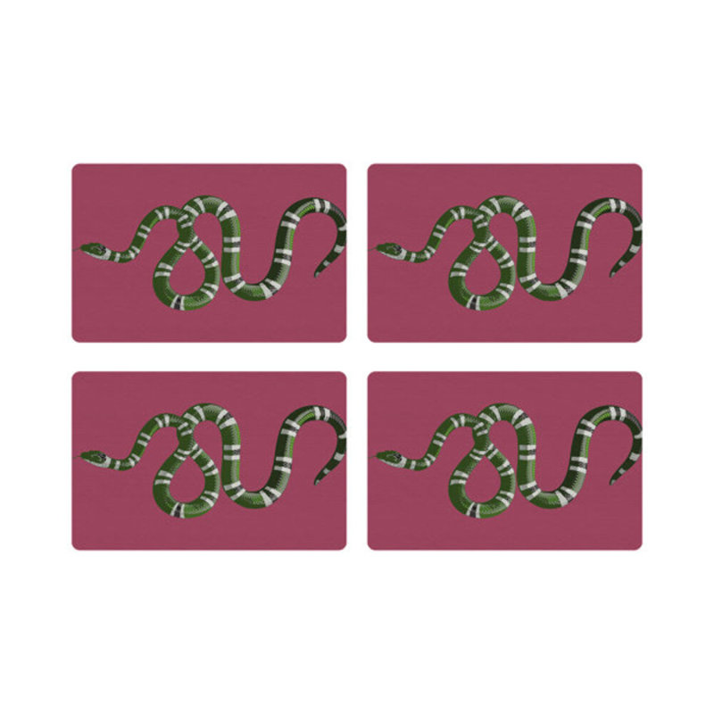 Serpent Vegan Leather Rectangle Pebble Placemat, Raspberry