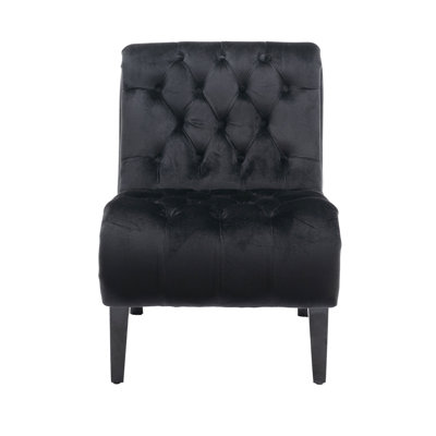 Modern Velvet Chair - Button , Thick Sponge Cushion, Black Wood Legs For A Fashionable Look Stylish With Resilient Foam And