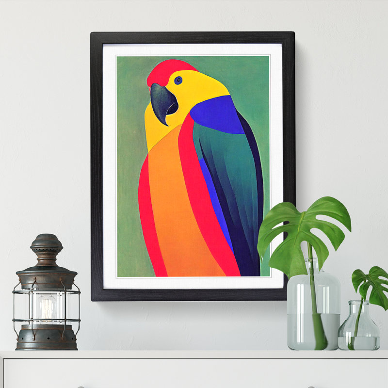 Parrot Abstract Vol.1 - Single Picture Frame Print, Black, 64cm H x 46cm W x 2cm D
