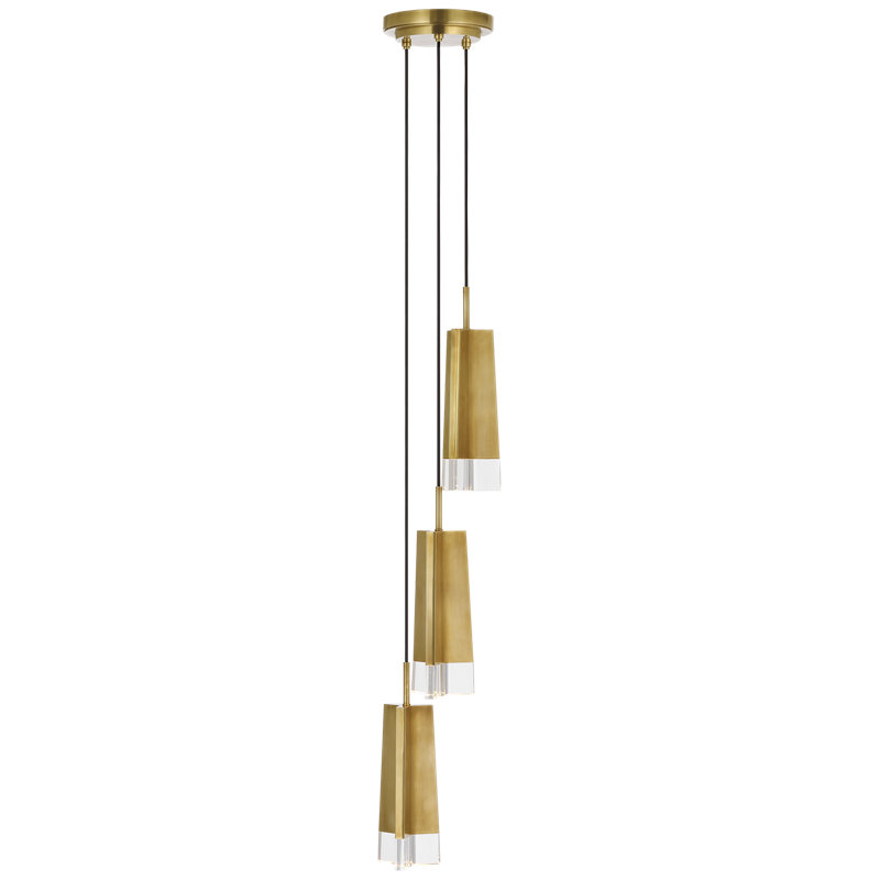 Thomas O'Brien Matcha 3 Light Pendant with Clear Glass, Hand-Rubbed Antique Brass