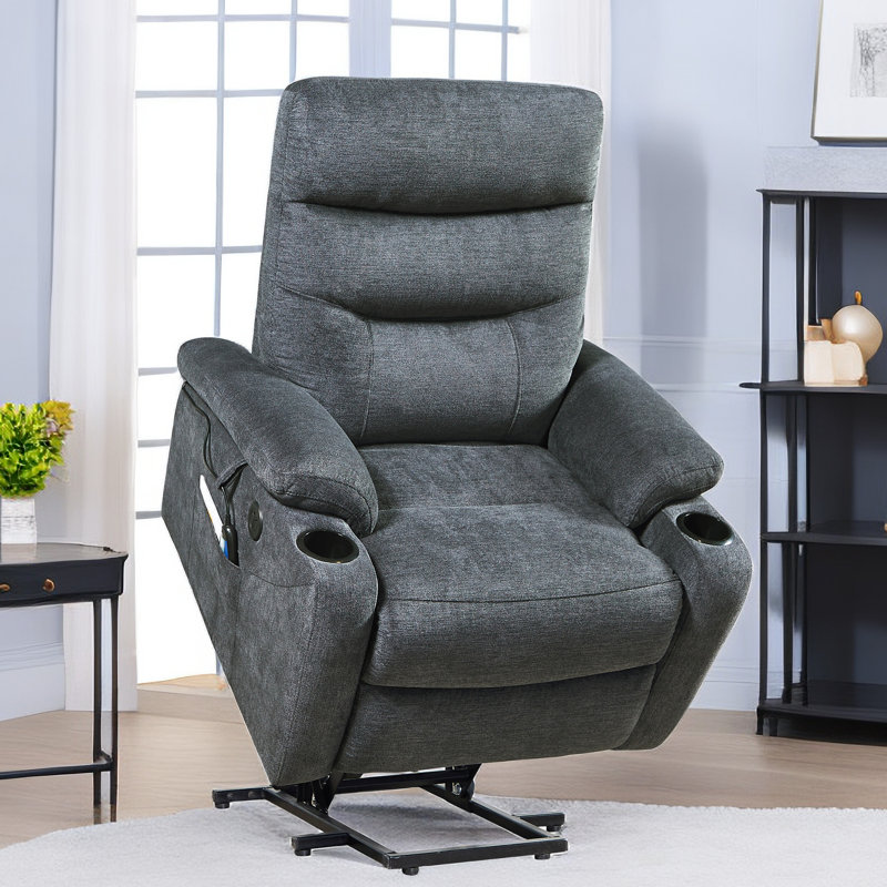 Upholstered Heated Massage Chair, Dark Gray