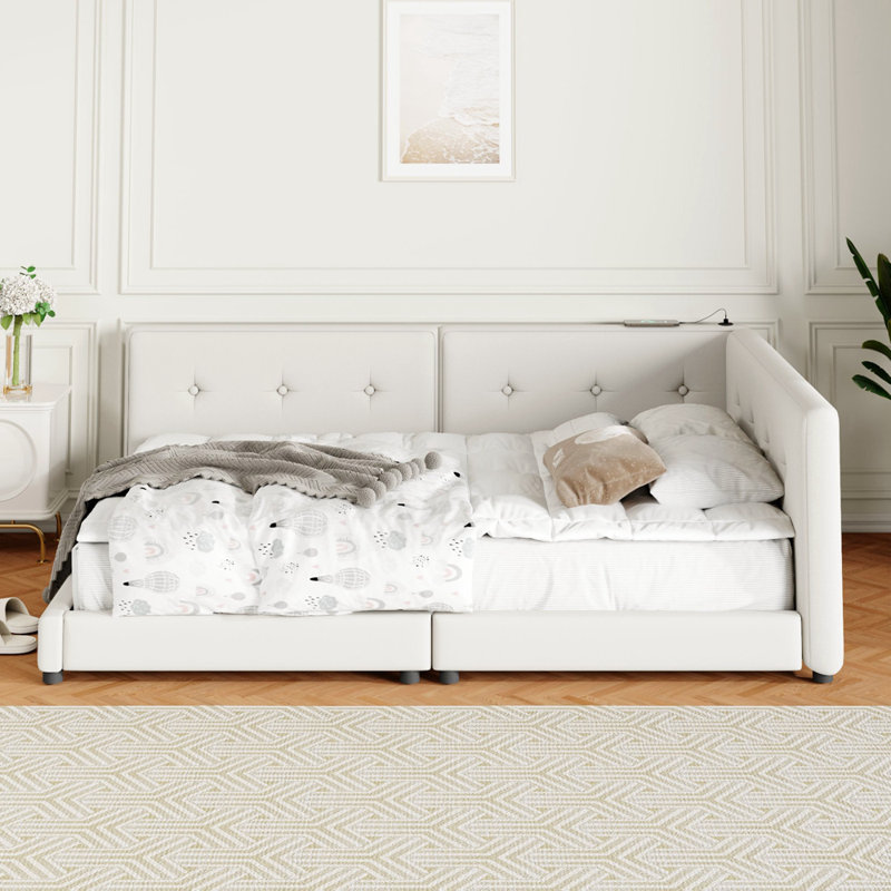 Lit d'angle rembourré Manasi, Grand, Beige clair