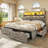 Wood Queen Bed Frame with 6 Drawers and Spacious Storage Headboard Farmhouse LED Metal Platform Bed with Charging Station No Boxing Need-256885409-255102221