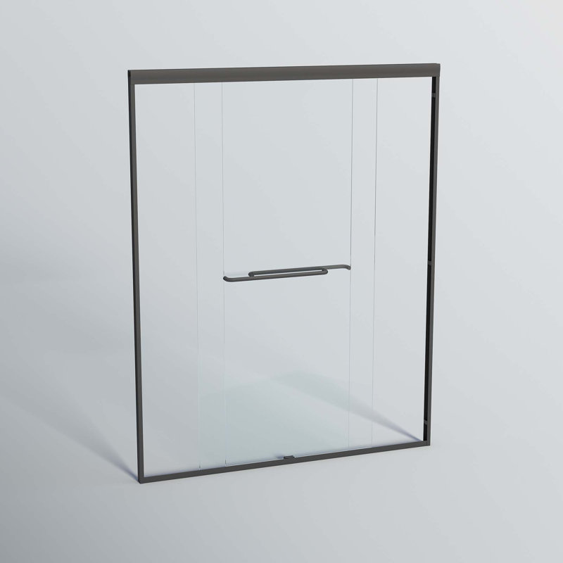 Double Sliding Shower Door,Semi-Frameless Bypass Bathroom Sliding Door With Tempered Glass For Walk-In Shower, Black