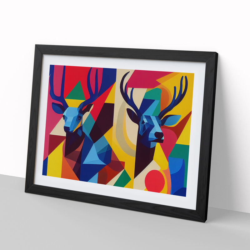 XH1022-9261X Two Abstract Stags Vol.1 - Single Picture Frame Print, 46cm H x 64cm W x 2cm D, Black