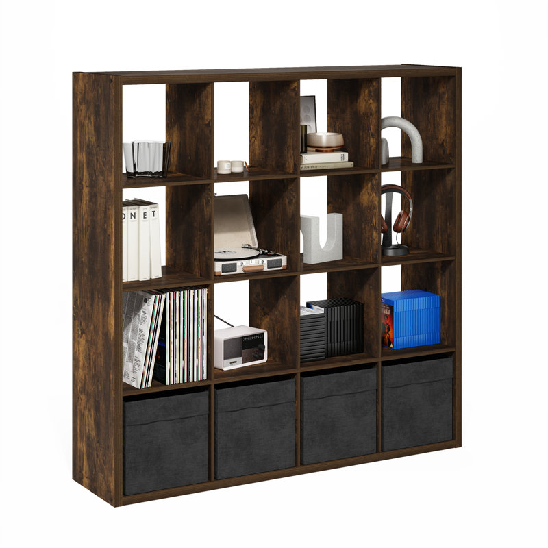  Organisateur de rangement décoratif à dos ouvert Grigorijs, Pin ambré, (16 tablettes) H 57,95 po x l 57,8 po x P 14,57 po