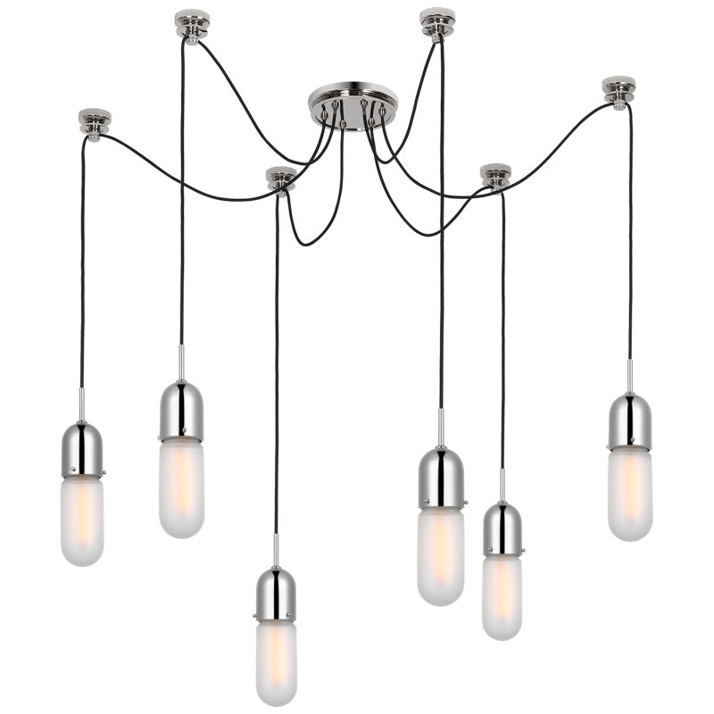 Junio 6 - Light Chandelier, Frosted, Polished Nickel