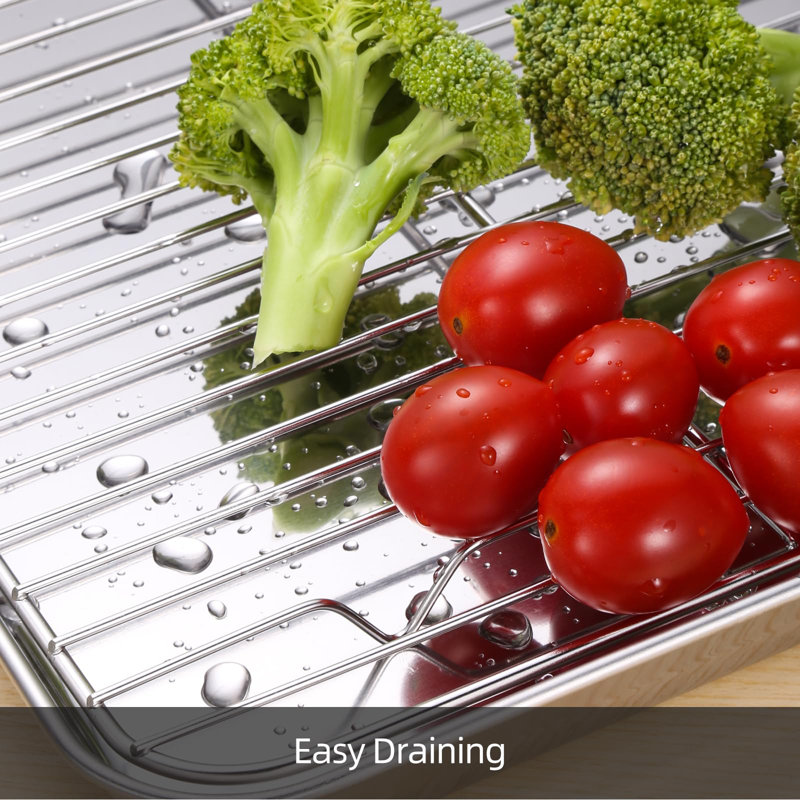 Baking Sheet With Cooling Rack Set Of 6, 3 Premium Stainless Steel Cookie Sheets And 3 Wire Racks, Kitchen Nonstick Baking Pans Set Includes 3 Different Sizes, Heavy Duty Non Toxic
