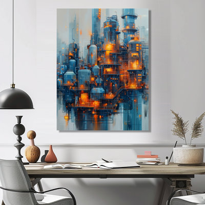 Pétrole raffinerie de pétrole dans la nuit - usines Wall Art Living Room