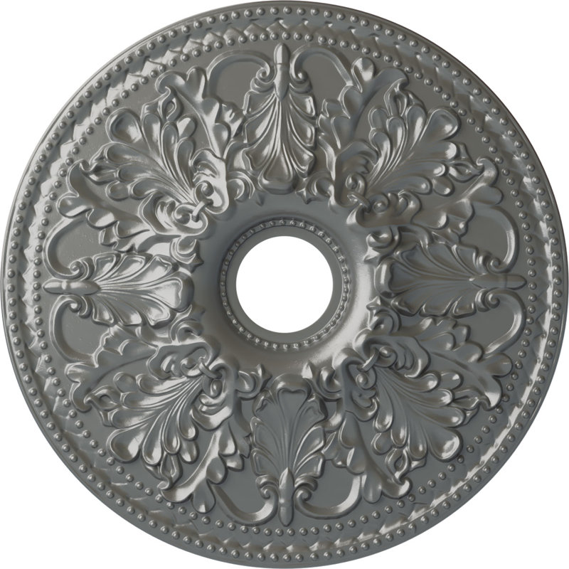 Endurathane Ashley Ceiling Medallion, 23 7/8"OD x 4"ID x 2 1/8"P (Fits Canopies up to 4 3/4"), Hand-Painted Silver Finish