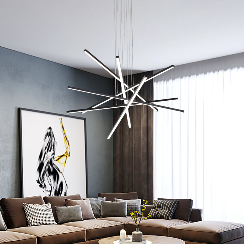 Renato 6-Light Modern Chandelier Kitchen Island pendant for Living Room Staircase Switch Dimmable, Black