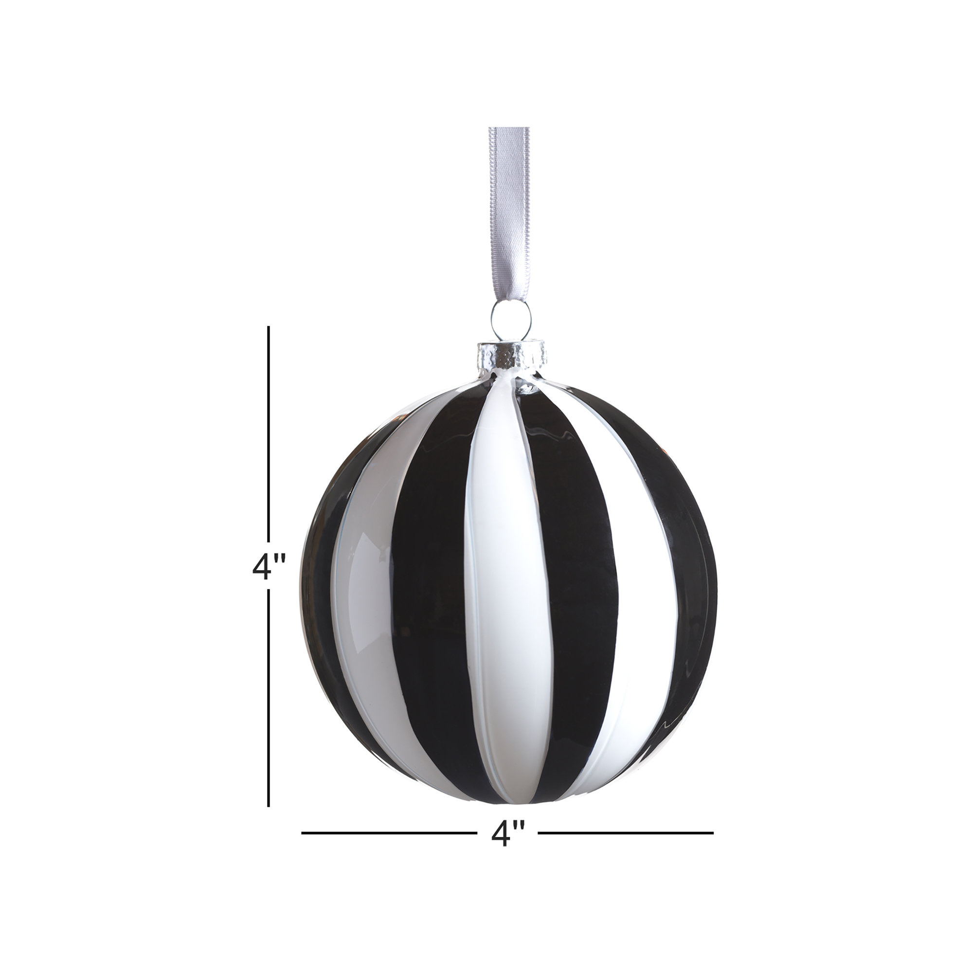 Monochrome Stripe 8-Piece Glass Ornament Set, Ball, 4" H x 4" W x 4" D