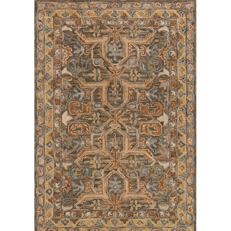 Althena Oriental Handmade Hooked Wool Brown/Orange/Blue Area Rug, Rectangle 9'3" x 13'