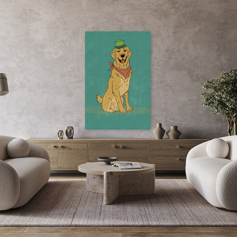 «Dapper Dog Minimalist Playful Retro Dog Nature Portrait Art mural», H 48 po x l 32 po