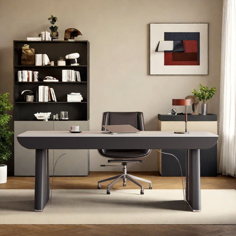 Bureau italien minimaliste: plateau en ardoise blanc mat, H 29,5 po x l 63 po x P 27,6 po