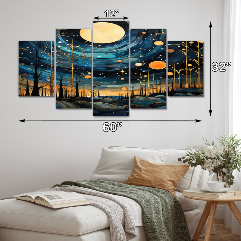 Ciel céleste mosaïque paysage III - décoration murale abstraite - 5 panneaux
