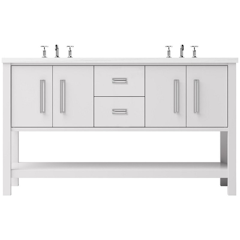 Meuble-lavabo double Kiawah, Blanc résistant, 60", Chrome poli