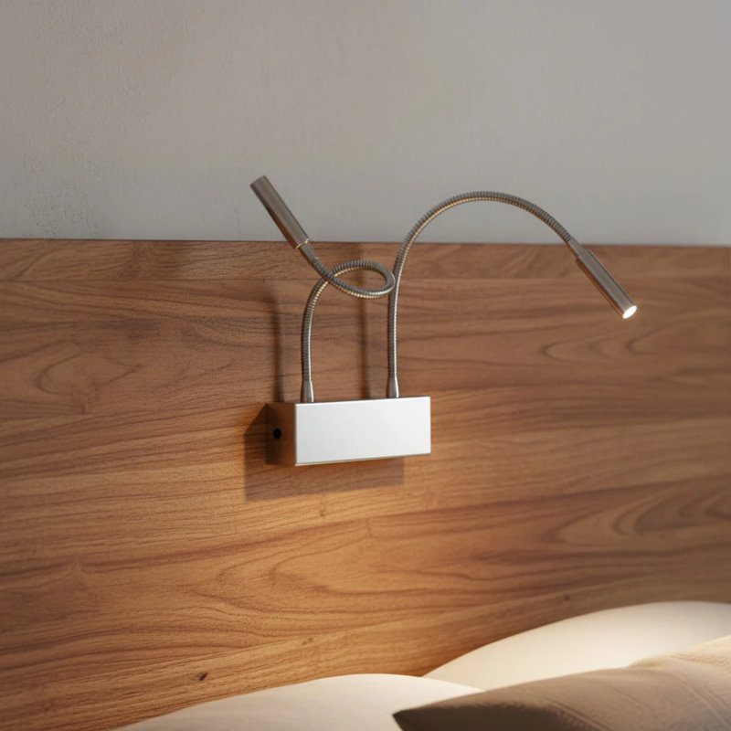 UltraBeam Wall Mounted Bedroom Reading Light With Flexible Arms Chrome Finish 2 Watt 3000k Warm White LED