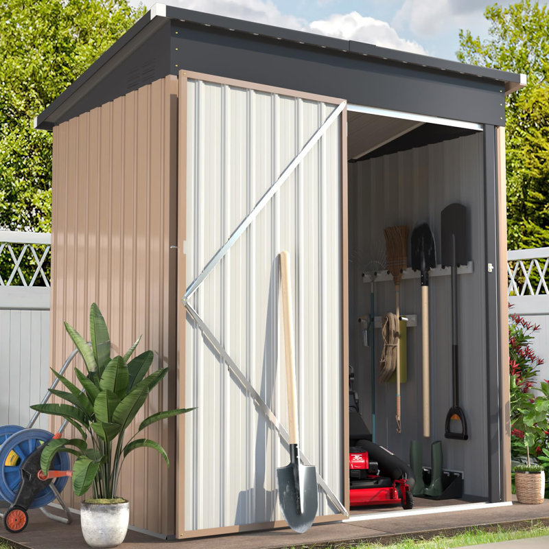 5 Ft. W x 3 Ft. D Metal Lean-To Garden Shed, Grey