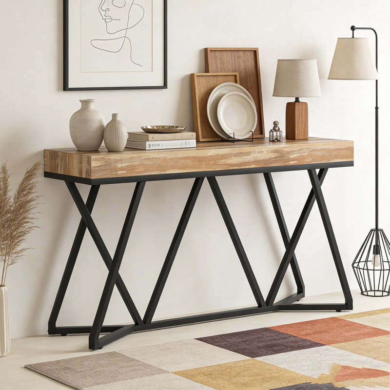 Farmhouse Console Table Sofa Table Wood Entryway Table, Natural