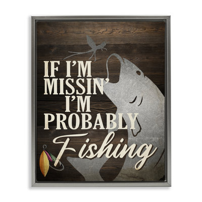 Rustic Probably Fishing Gold Framed Floater Canvas Wall Art by Kim Allen