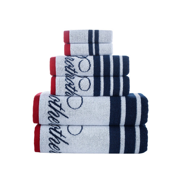 Brooks Brothers Nautical Blanket Stripe 2 Piece Turkish Cotton Wash Towel Set - White