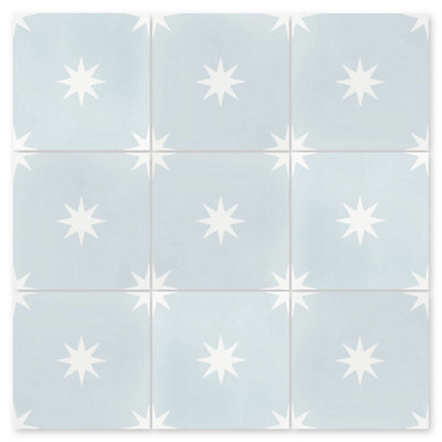 Pleiades A  8" x 8" Cement patternes Wall & Floor Tile in powder blue