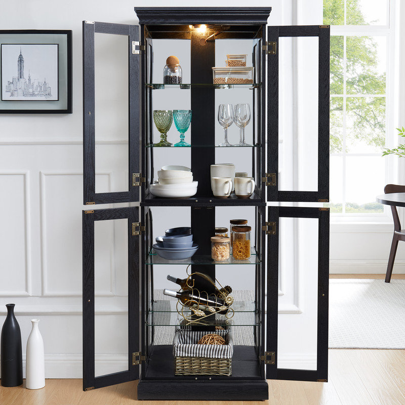 Vitrine lumineuse en bois / verre H 71 po, Noir