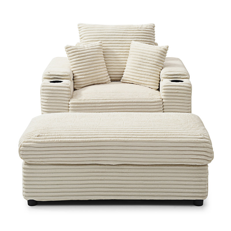 Abegale Upholstered Chair with Ottoman, Plush Chair Chaise Lounge Chair with Pillows, Cream Fabric