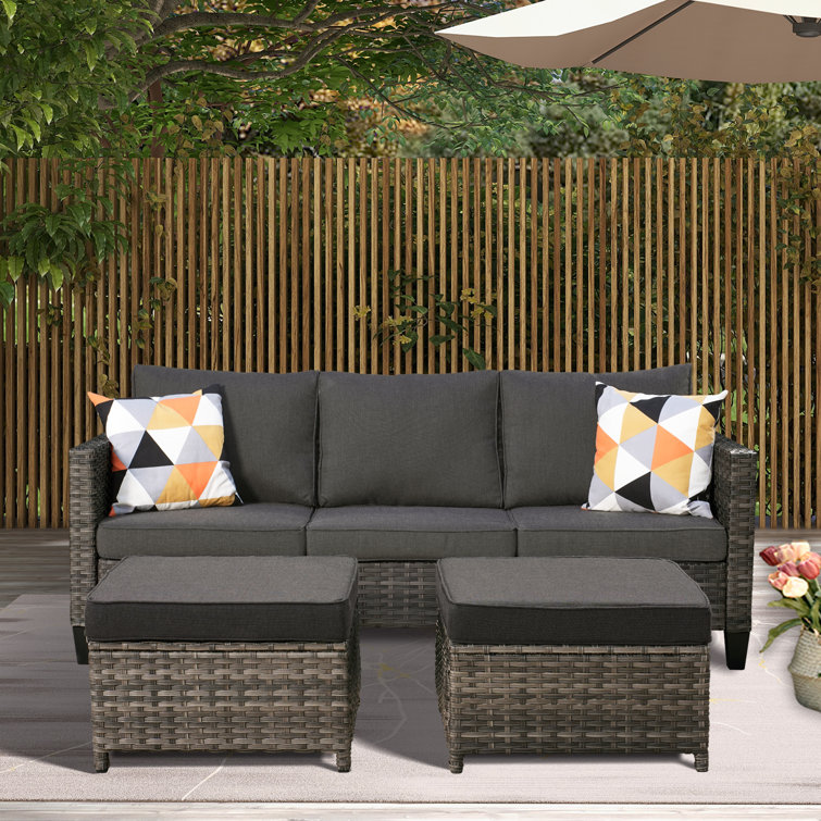 Joette Premium All-Weather Wicker 5 - Person Patio Conversation Sets with Cushions