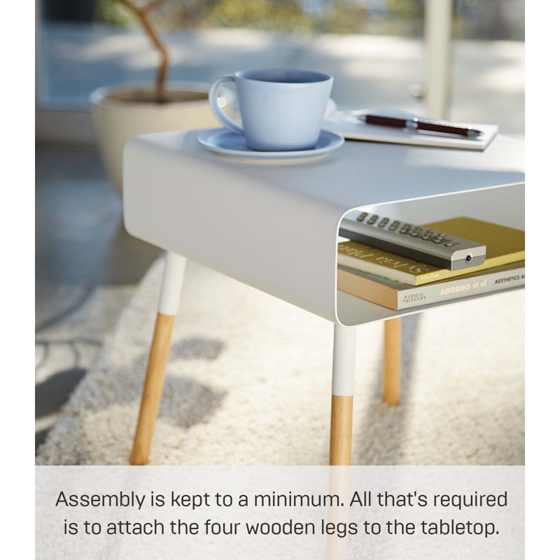 Plain Yamazaki Home Side Table With Storage Shelf, Living Room Bedroom Couch End Accent Table, Steel, White