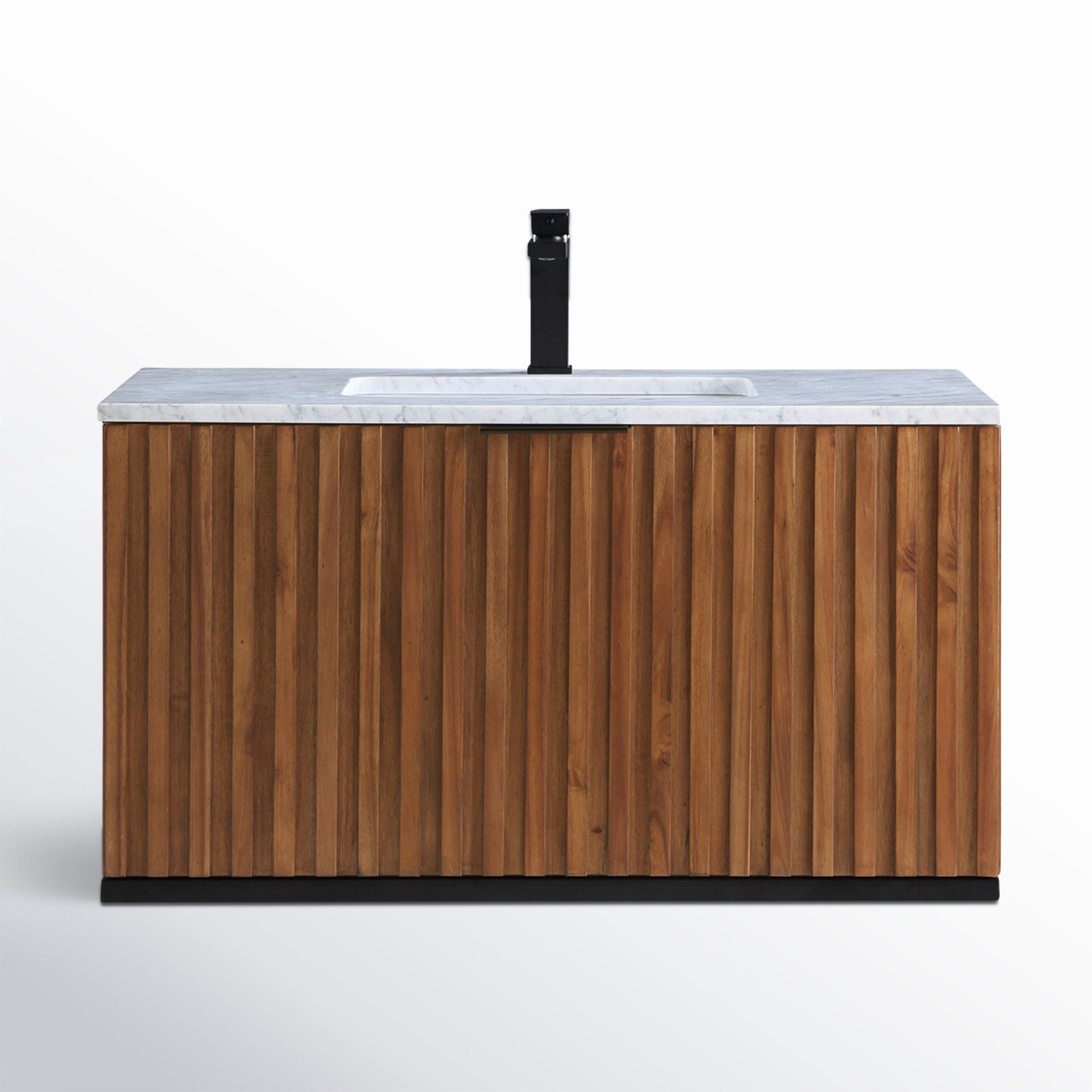 Terra 36'' Single Bathroom Vanity, Walnut, Carrara Marble/Single Faucet Mount, Matte Black