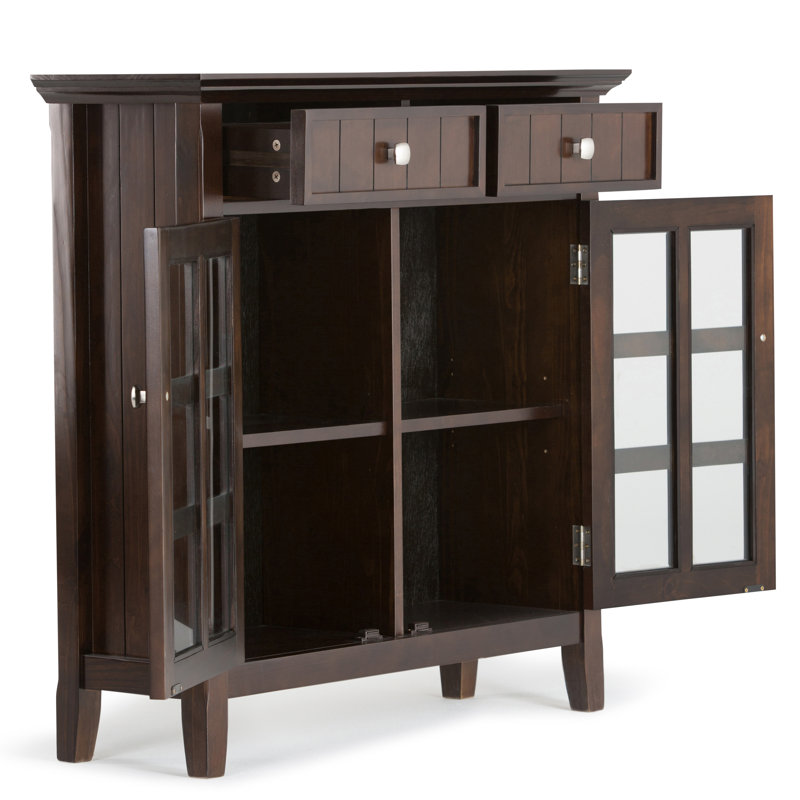 Acadian 36"W Solid Wood Transitional Entryway Storage Cabinet with Drawers, Glass Doors and Adjustable Shelves